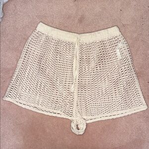 Free People Off White Drawstring Mesh Crochet Beach Cover Up Shorts